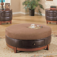 17" Brown Leather Look Microfiber Coffee Table with a Drawer
