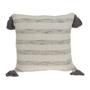 18" X 0.5" X 18" Transitional Beige Printed Striped Tassel Pillow Cover