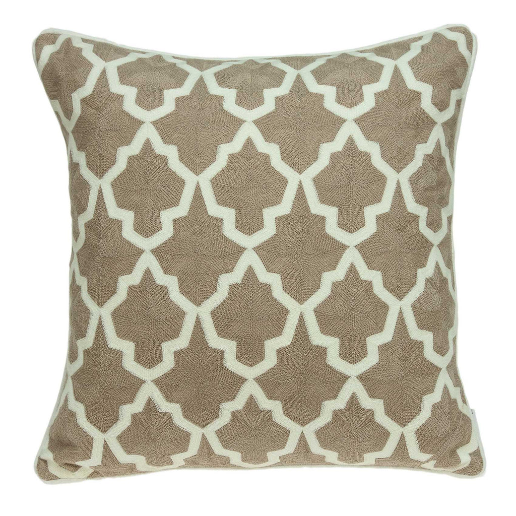 20" x 7" x 20" Transitional Beige and White Pillow Cover With Poly Insert