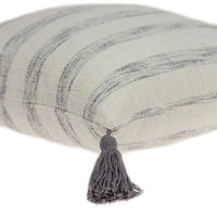 18" X 7" X 18" Beige Printed Striped Tassel Pillow Cover With Down Insert