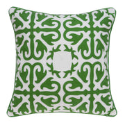 20" X 7" X 20" Traditional Green and White Accent Pillow Cover With Down Insert