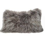 17" Grey Genuine Tibetan Lamb Fur Pillow with Microsuede Backing