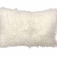 17" Bright White Genuine Tibetan Lamb Fur Pillow with Microsuede Backing