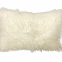 17" Creamy Genuine Tibetan Lamb Fur Pillow with Microsuede Backing