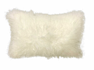 17" Creamy Genuine Tibetan Lamb Fur Pillow with Microsuede Backing