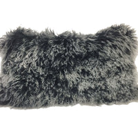 17" Black Genuine Tibetan Lamb Fur Pillow with Microsuede Backing