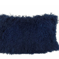 17" Navy Blue Genuine Tibetan Lamb Fur Pillow with Microsuede Backing