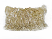 17" Gold Genuine Tibetan Lamb Fur Pillow with Microsuede Backing