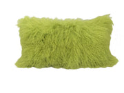 17" Lime Green Genuine Tibetan Lamb Fur Pillow with Microsuede Backing