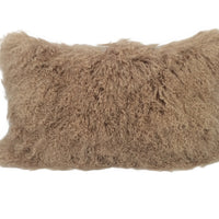 17" Beige Genuine Tibetan Lamb Fur Pillow with Microsuede Backing