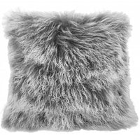 20" Grey Genuine Tibetan Lamb Fur Pillow with Microsuede Backing