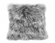 20" Grey Genuine Tibetan Lamb Fur Pillow with Microsuede Backing