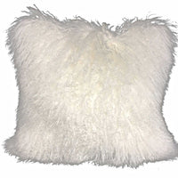 20" Bright White Genuine Tibetan Lamb Fur Pillow with Microsuede Backing