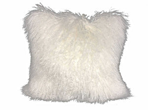 20" Bright White Genuine Tibetan Lamb Fur Pillow with Microsuede Backing