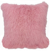 20" Pink Genuine Tibetan Lamb Fur Pillow with Microsuede Backing
