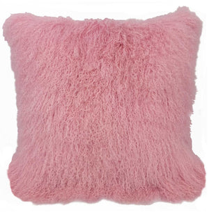 20" Pink Genuine Tibetan Lamb Fur Pillow with Microsuede Backing