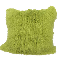 20" Lime Green Genuine Tibetan Lamb Fur Pillow with Microsuede Backing