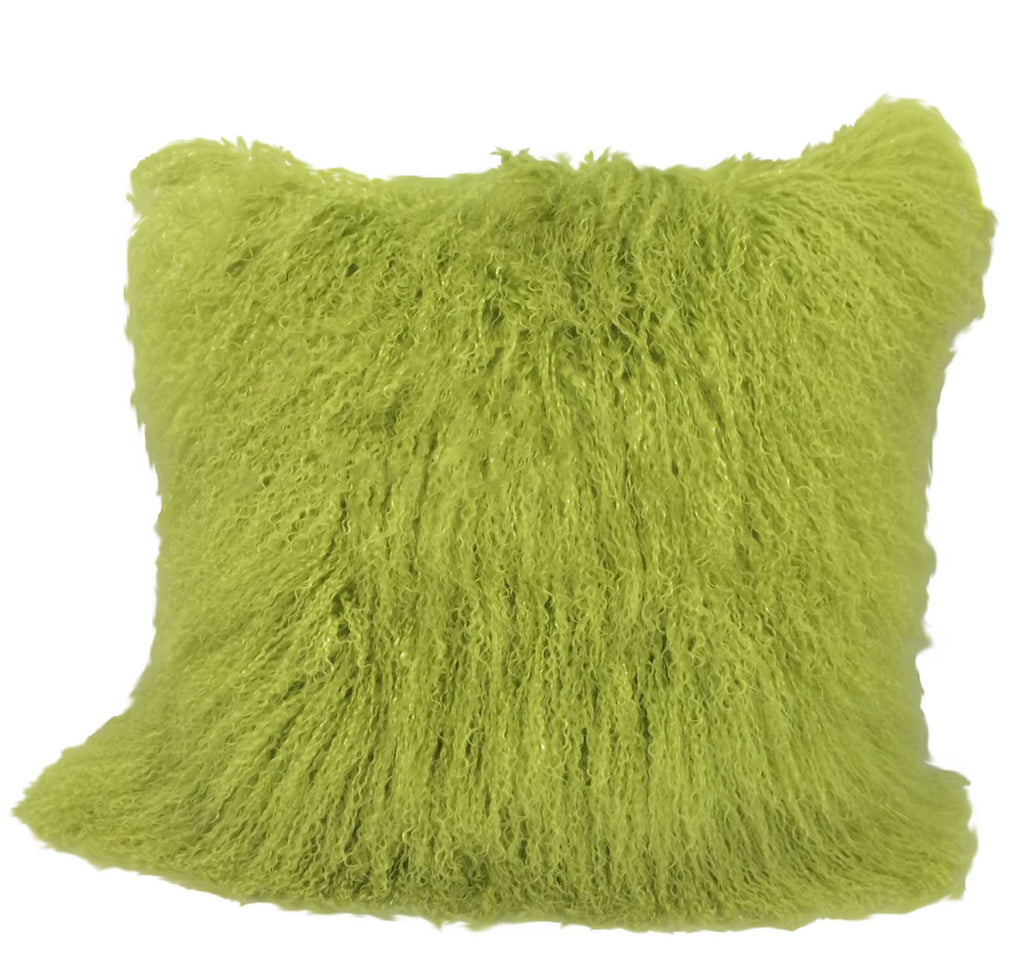 20" Lime Green Genuine Tibetan Lamb Fur Pillow with Microsuede Backing