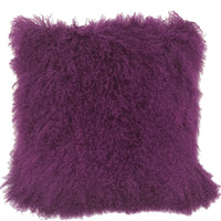 20" Purple Genuine Tibetan Lamb Fur Pillow with Microsuede Backing