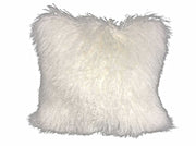 24" Bright White Genuine Tibetan Lamb Fur Pillow with Microsuede Backing