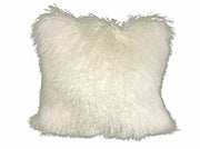 24" Creamy Genuine Tibetan Lamb Fur Pillow with Microsuede Backing