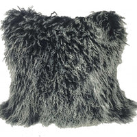 24" Black Genuine Tibetan Lamb Fur Pillow with Microsuede Backing