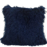 24" Navy Blue Genuine Tibetan Lamb Fur Pillow with Microsuede Backing