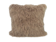 24" Beige Genuine Tibetan Lamb Fur Pillow with Microsuede Backing