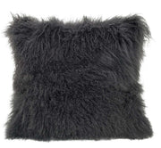 24" Charcoal Genuine Tibetan Lamb Fur Pillow with Microsuede Backing