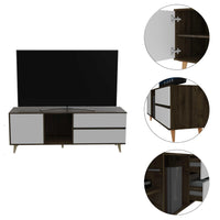 62.3" X 14.9" X 23" Walnut And White Particle Board TV Stand