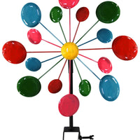 MultiColor Metal Circles Windmill With Stake & Fence Topper