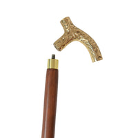 Lyptus Wood Walking Stick With Aesthetic Brass Handle, Walnut Brown