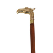 Lyptus Wood Walking Stick With Brass Eagle Head Handle, Brown and Gold