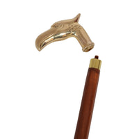 Lyptus Wood Walking Stick With Brass Eagle Head Handle, Brown and Gold