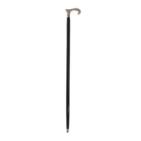 Ebony Black Vintage Walking Stick With Curved Brass Handle In Silver