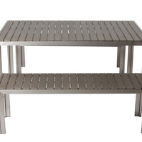 Anodized Aluminum Table And Bench Set In Gray (Set of 3)