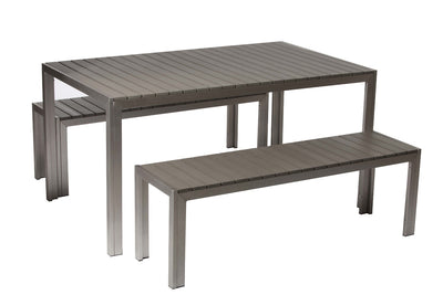 Anodized Aluminum Table And Bench Set In Gray (Set of 3)