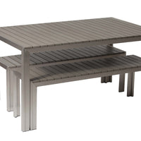 Anodized Aluminum Table And Bench Set In Gray (Set of 3)