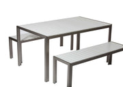 Anodized Aluminum Table And Bench Set In White (Set of 3)