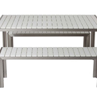 Anodized Aluminum Table And Bench Set In White (Set of 3)