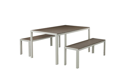 Anodized Aluminum Table And Bench Set In Gray (Set of 3)