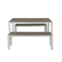 Anodized Aluminum Table And Bench Set In Gray (Set of 3)