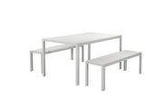 Anodized Aluminum Table And Bench Set In White (Set of 3)