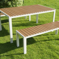 Anodized Aluminum Table And Bench Set In White (Set of 3)