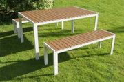 Anodized Aluminum Table And Bench Set In White (Set of 3)