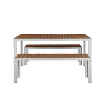 Anodized Aluminum Table And Bench Set In White (Set of 3)