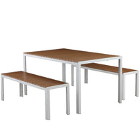 Anodized Aluminum Table And Bench Set In White (Set of 3)