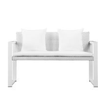 Upholstered Anodized Aluminum Cushioned Sofa with Rattan, White