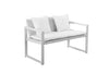 Upholstered Anodized Aluminum Cushioned Sofa with Rattan, White