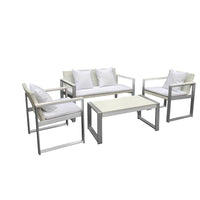 Anodized Aluminum Upholstered Cushioned Chair with Rattan, White